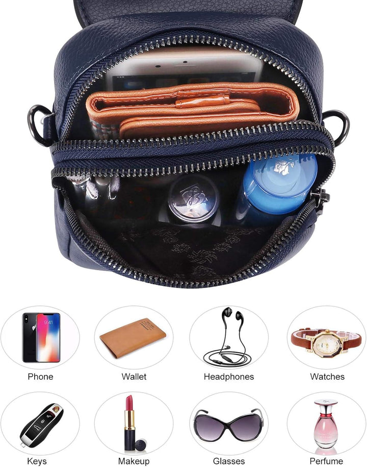 HAWEE Mode Damen Handytasche mit Riemen Echtes Leder Crossbody Handy Umhängetasche Leicht Damen Schu