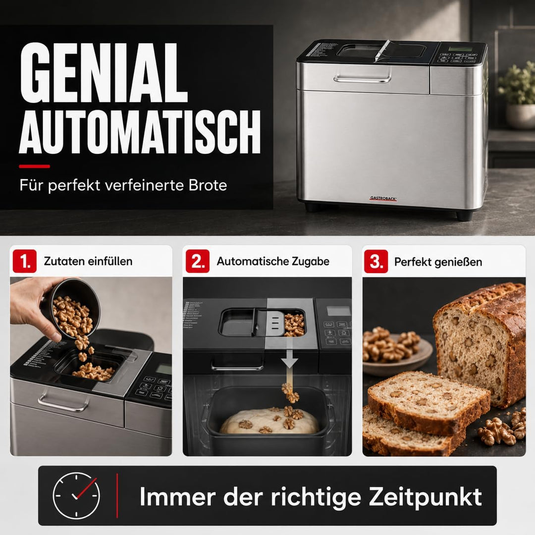 Gastroback 42823 Design Brotbackautomat Advanced, Edelstahl Brotbackmaschine 18 Programme, automatis