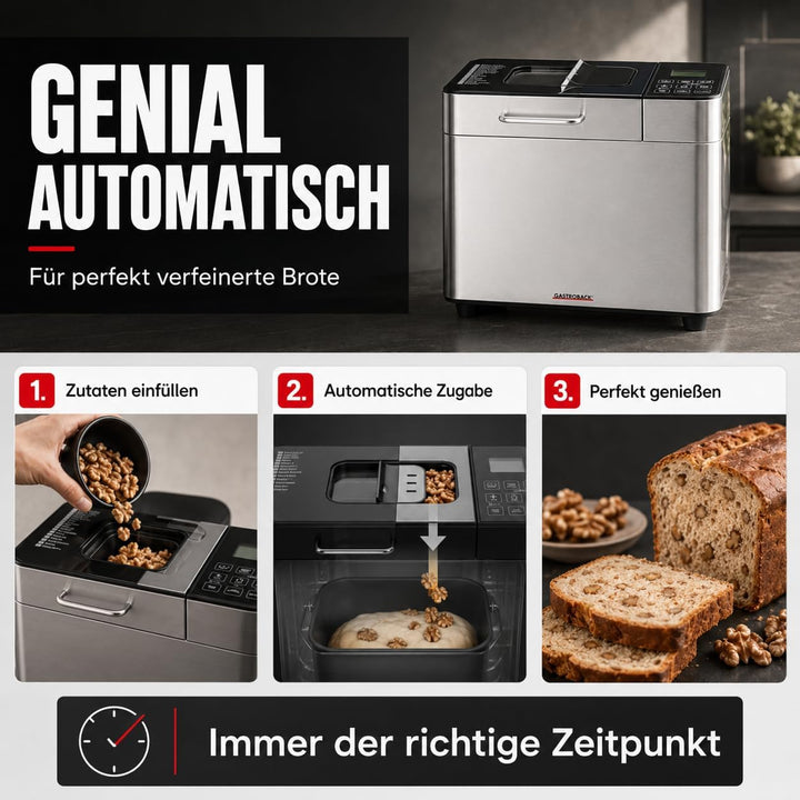 Gastroback 42823 Design Brotbackautomat Advanced, Edelstahl Brotbackmaschine 18 Programme, automatis