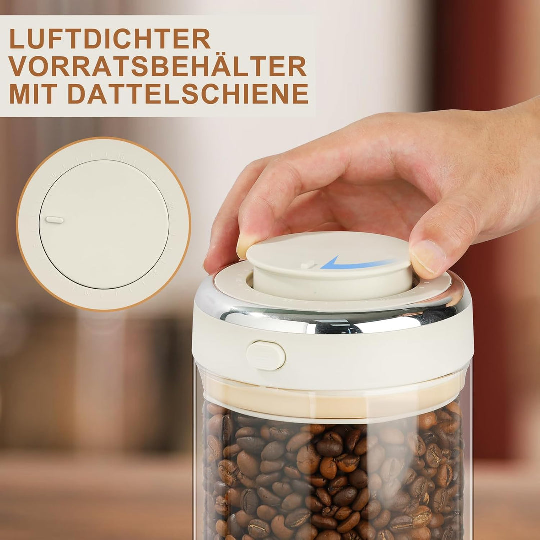 Kaffeedose Luftdicht 500g Bohnen, 1.7L Kaffeebehälter mit Vakuumdeckel, Borosilikatglas Vakuumbehält