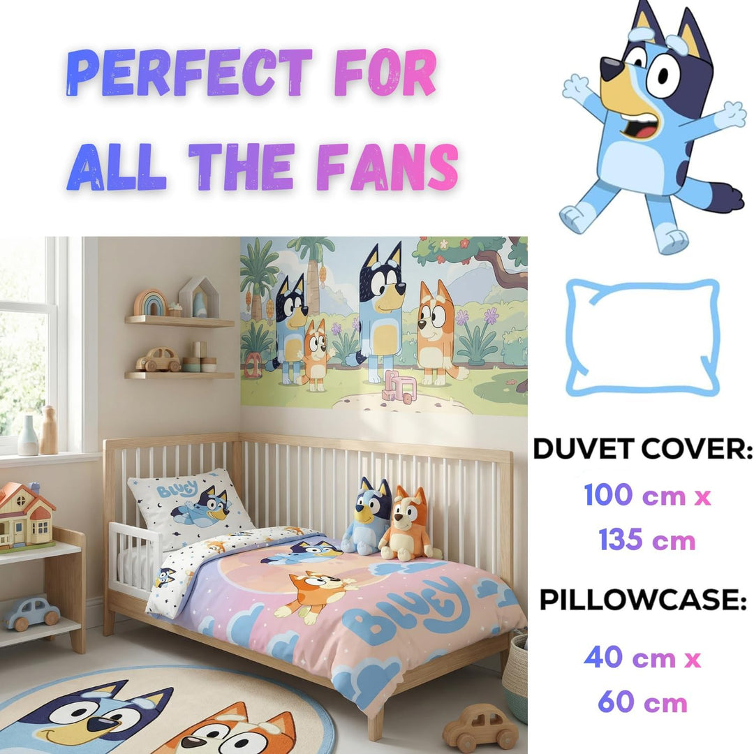 BrandMac Bluey & Bingo Junior Bettwäsche-Set | Bettbezug 100x135 cm mit Kissenbezug 40x60 cm | Offiz