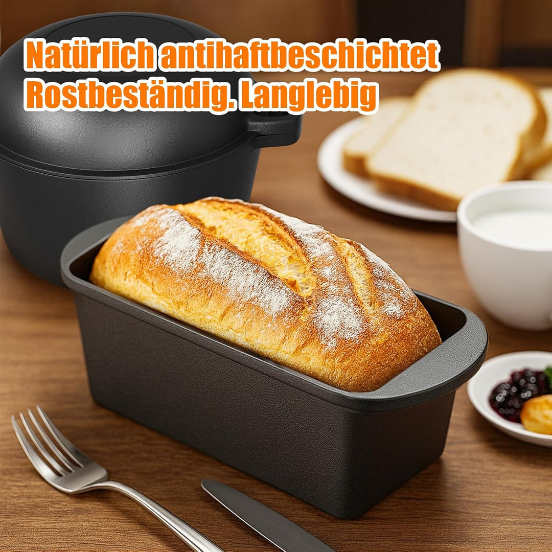 GFTIME Gusseisen Topf 26cm Brot Backen inkl. Brotbackform mit Deckel inkl. Gärkorb - Robuste Brotbac