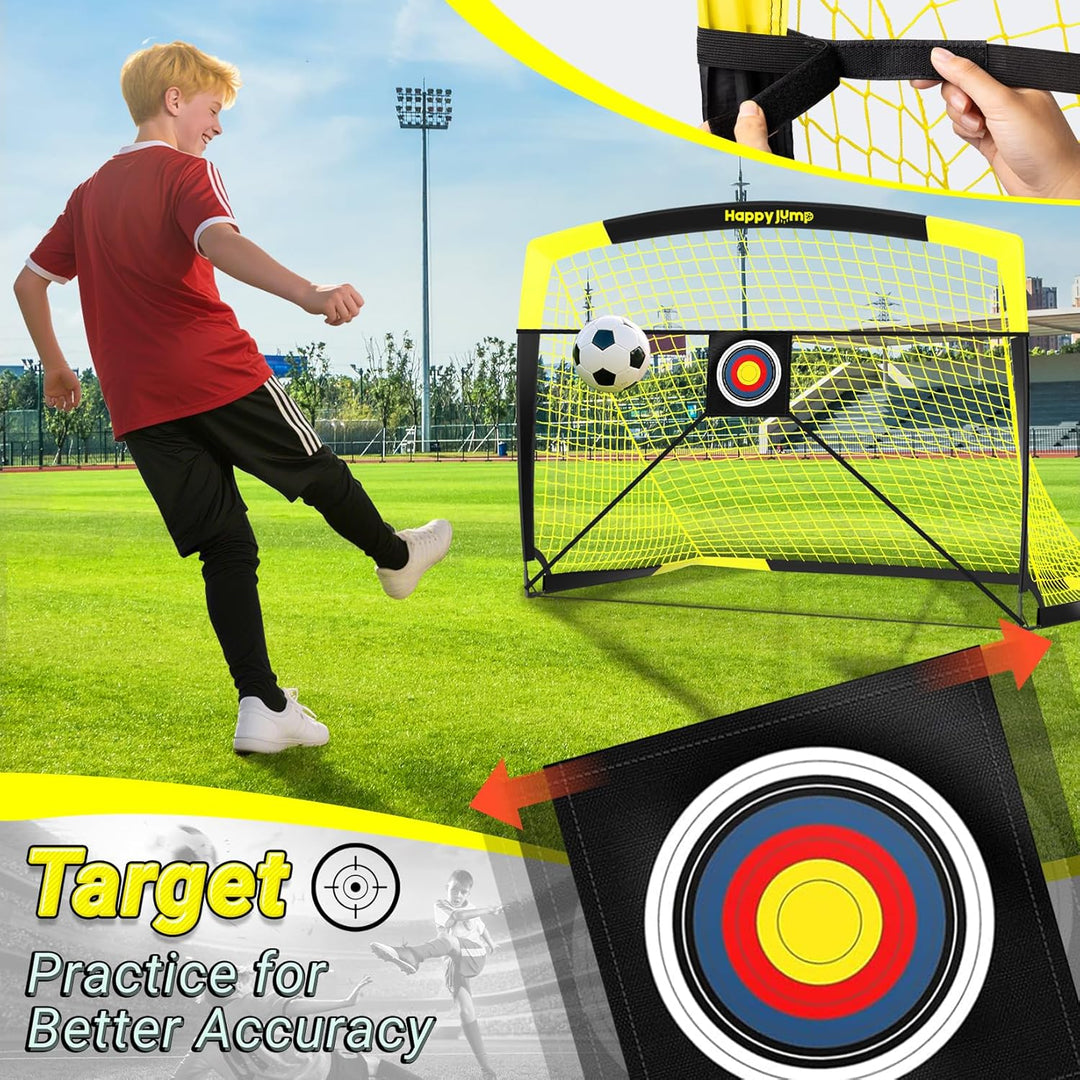 Happy Jump Pop-Up Fussballtor – Faltbar für Kinder & Erwachsene | 1 oder 2 Tore: 120x90 / 152x110 /
