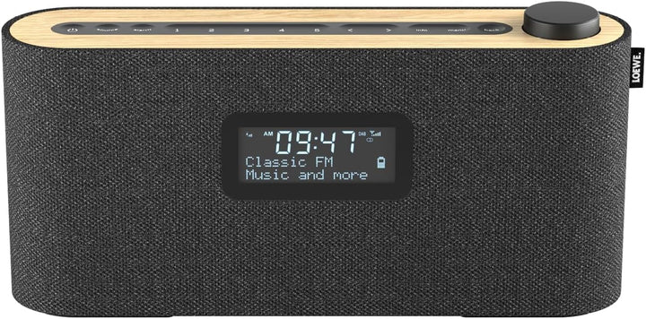 Loewe Radio.Frequency, DAB+ Radio, 28 Watt Sound, LCD Display, 14 Stunden Spielzeit, Holz, Stoff, Ra