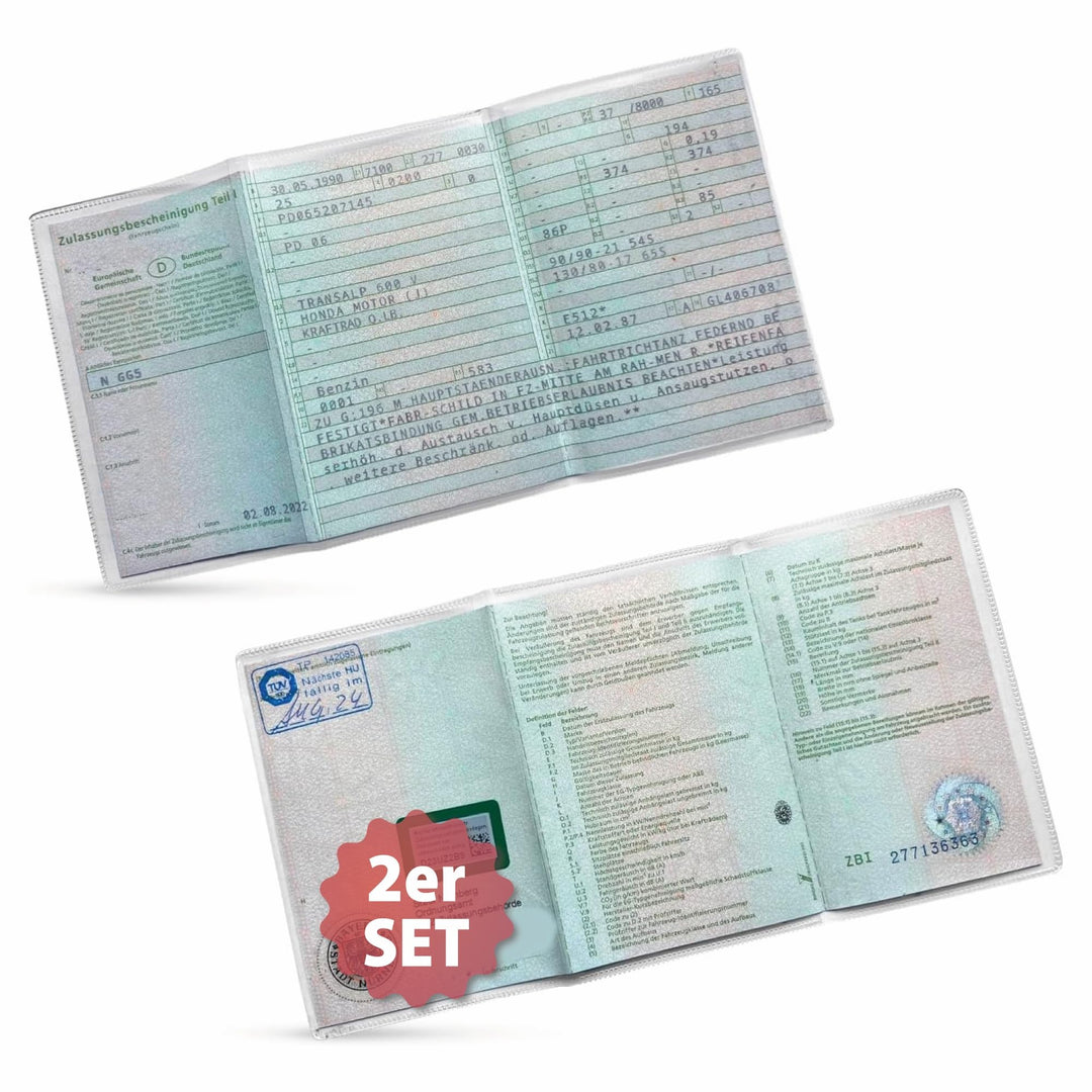 2 Stück Premium Fahrzeugscheinhülle für KFZ-Zulassungspapiere Etui Hülle Transparente Fahrzeugpapier