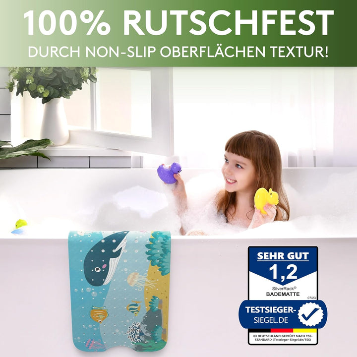 SilverRack Kinder Badewannenmatte 100x40 cm (Wal Motiv) - Antirutschmatte Badewanne BPA frei für Kin