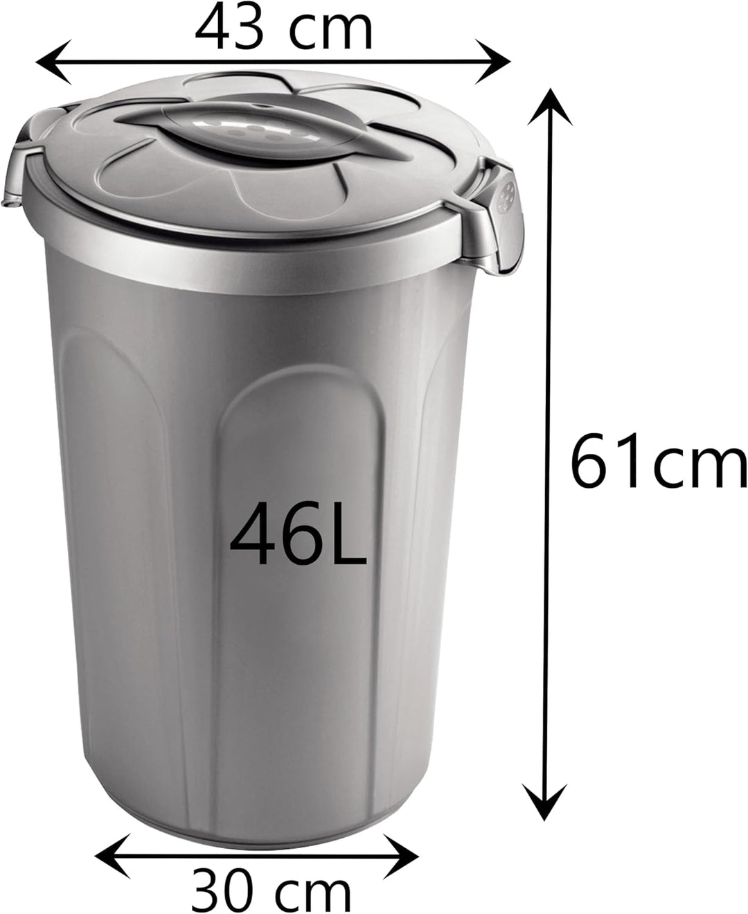Hummelladen 2x Mülltonne Futtertonne mit verschliessbarem Deckel silber - 46 Liter - Windeleimer Mül