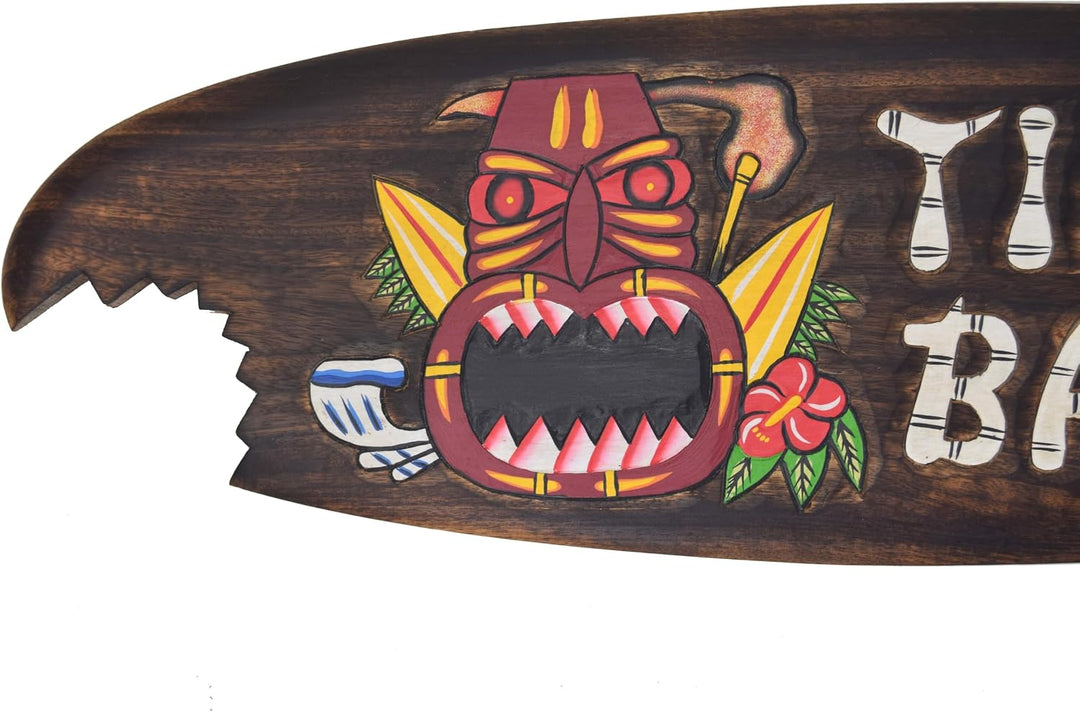 Tiki Bar Holzschild im Surfboard Look in 100cm Hawaii Style Schild zum Aufhängen