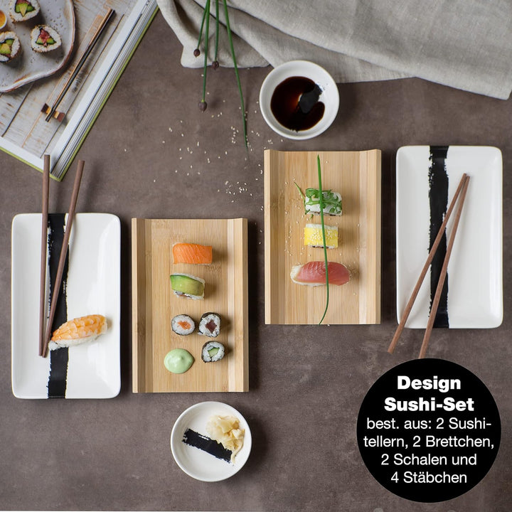 Moritz & Moritz Sushi Geschirr Set für 2 Personen - 10 Teile - Sushi Servierset mit 2x Sushi-Teller,