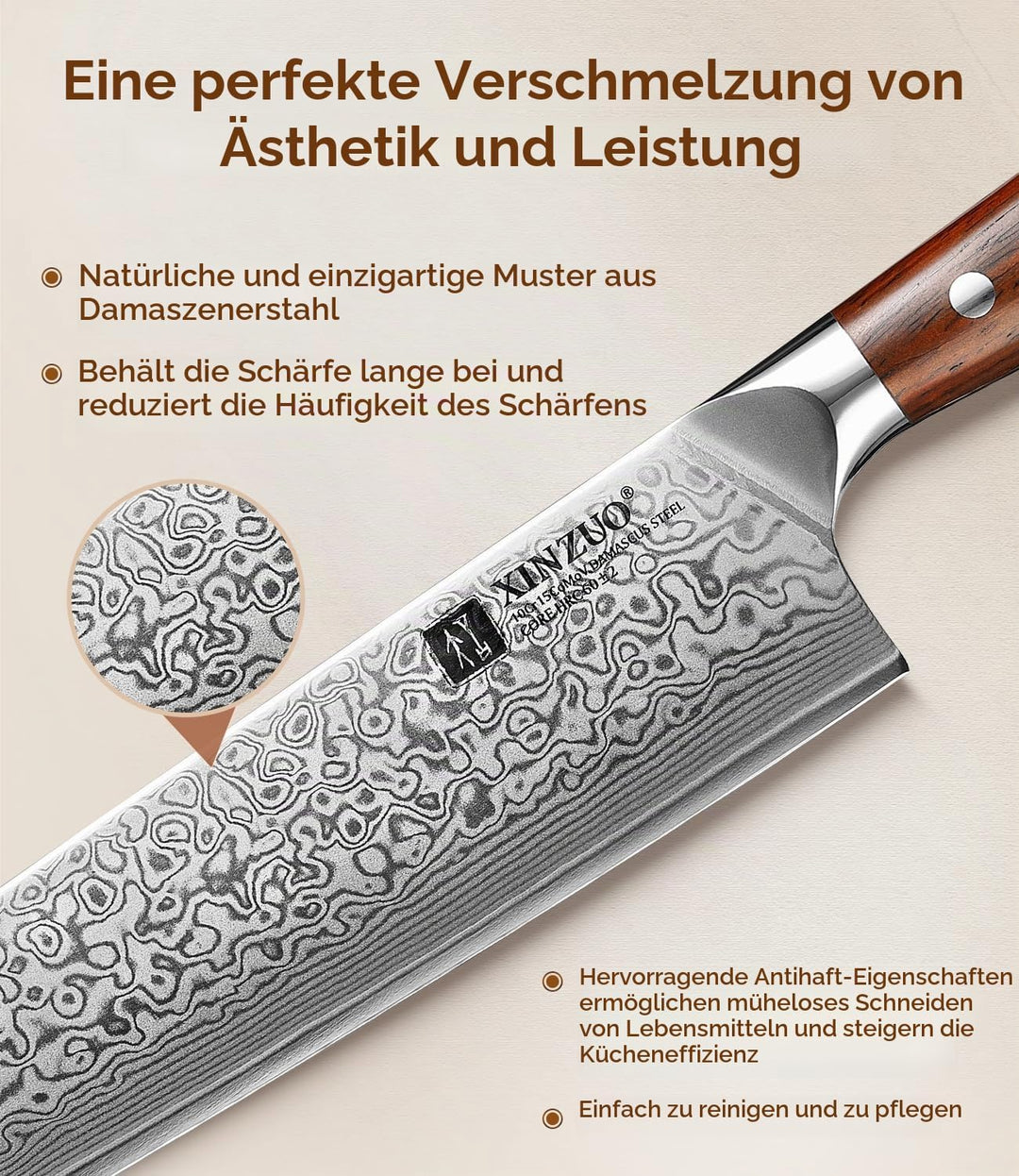 XINZUO 18.5cm Damaskus Nakirimesser, scharf Küchenmesser 67 Schichten Damaststahl profi Kochmesser C