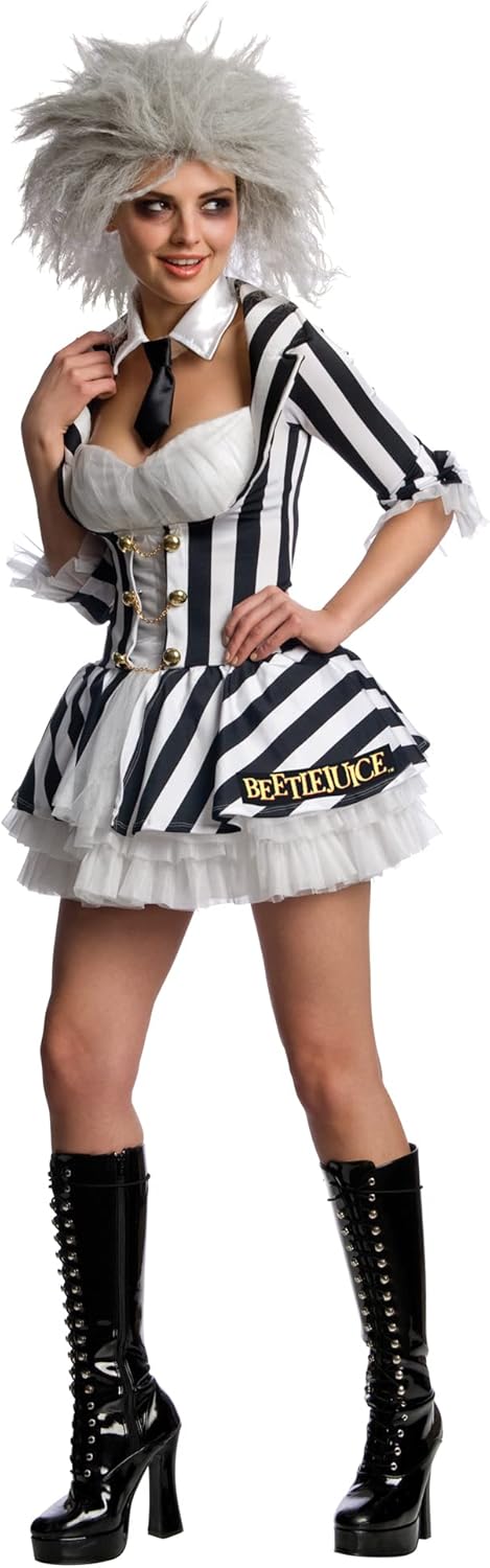 Rubie‘s Official Beetlejuice-Kostüm für Damen mit Perücke, sexy Outfit für Halloween XS, XS