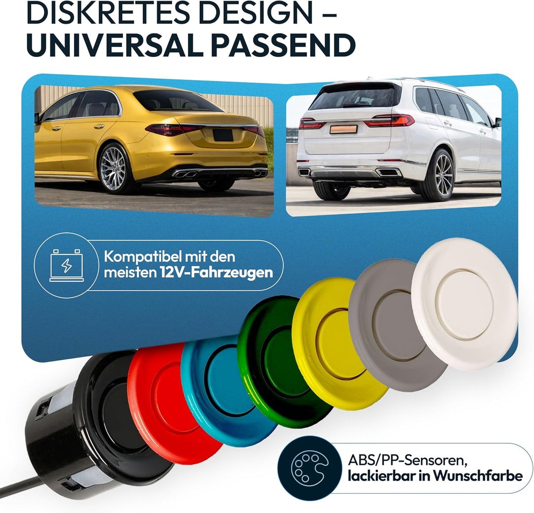 VSG24 Einparkhilfe Set hinten mit 4 Sensoren in Silber – robuste PDC Parkhilfe für Auto, SUV &amp; Trans