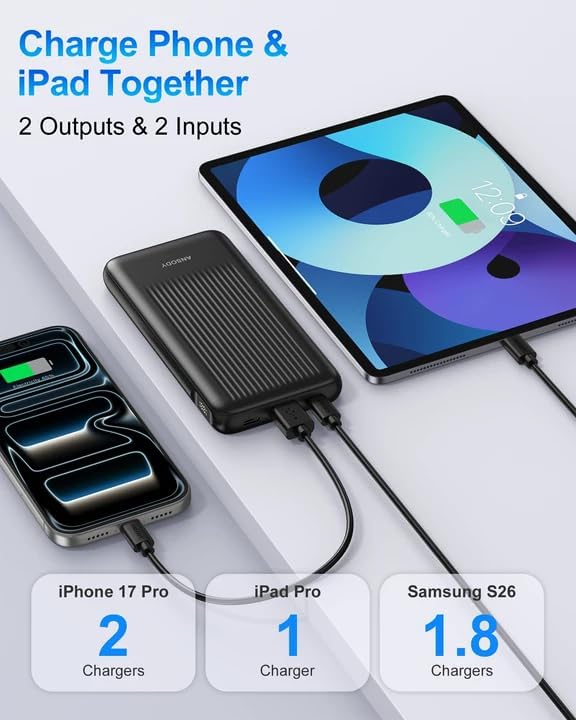 22.5W Power Bank 10000mAh 2 Stück, Akkupack Klein Aber Stark, LED Display kompatibel Externe handyak