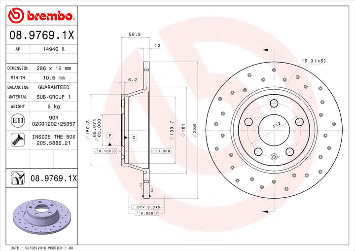 BREMBO 08.9769.1X Bremsscheiben