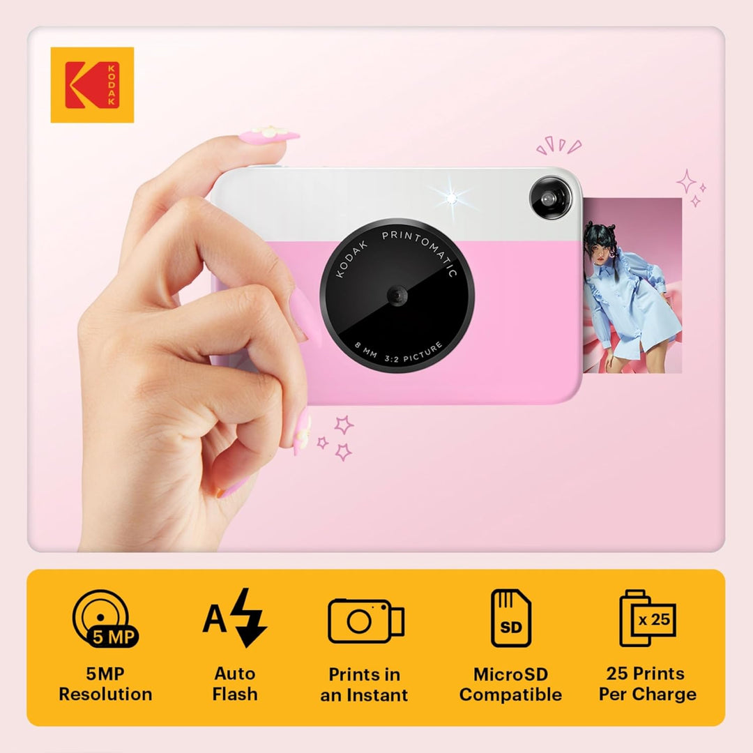 KODAK Printomatic Vollfarb-Sofortdruckkamera + Softcase + Zink 2x3 Zoll selbstklebendes Fotopapier,