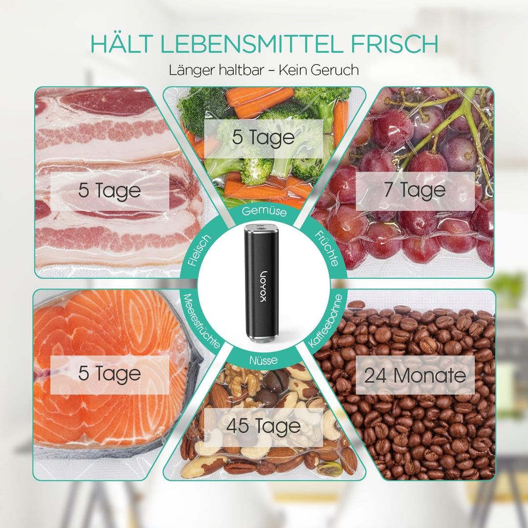 VOYOR Handvakuumierer wird zur Konservierung von Lebensmitteln, Gemüse und Obst Verwendet Wiederaufl