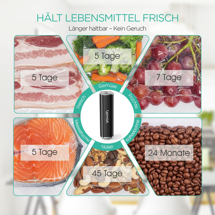 VOYOR Handvakuumierer wird zur Konservierung von Lebensmitteln, Gemüse und Obst Verwendet Wiederaufl