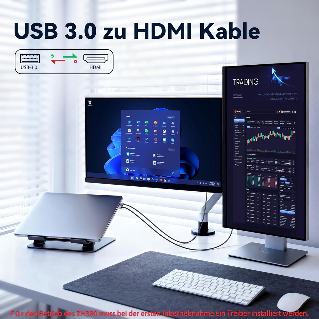 USB auf HDMI Adapter Kabel 1.5M, Unidirektional USB A 3.0 Stecker auf HDMI Stecker, 1080P 60Hz 5Gbps