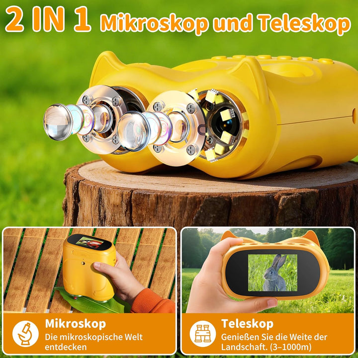 2-in-1 Mikroskop und Teleskop für Kinder, Tragbares Mini-Taschen-Mikroskop, USB Wiederaufladbares Ha