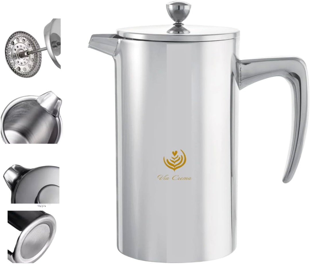 VIA CREMA FRENCH PRESS 800/1000ml Glass/Stainless steel (Edelstahl, 800ML /27OZ) 800ML /27OZ Edelsta
