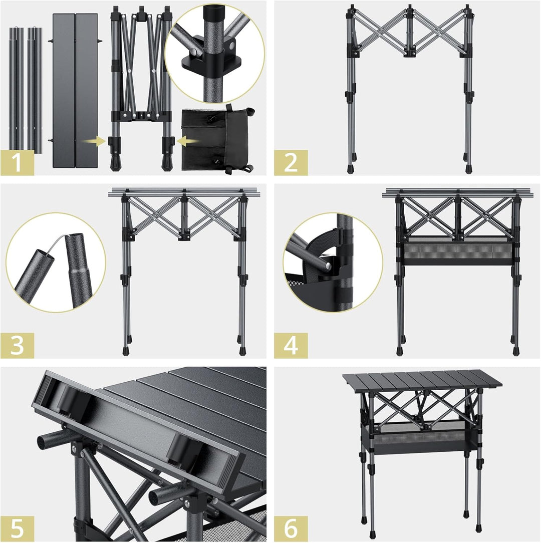 Anbte Campingtisch Aluminium 64x40cm Aufrollbare Tischplatte 2 Verstellbar Höhen 44/70cm Klapptisch