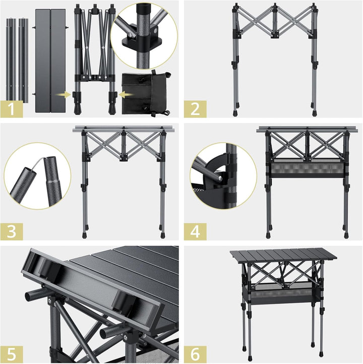 Anbte Campingtisch Aluminium 64x40cm Aufrollbare Tischplatte 2 Verstellbar Höhen 44/70cm Klapptisch