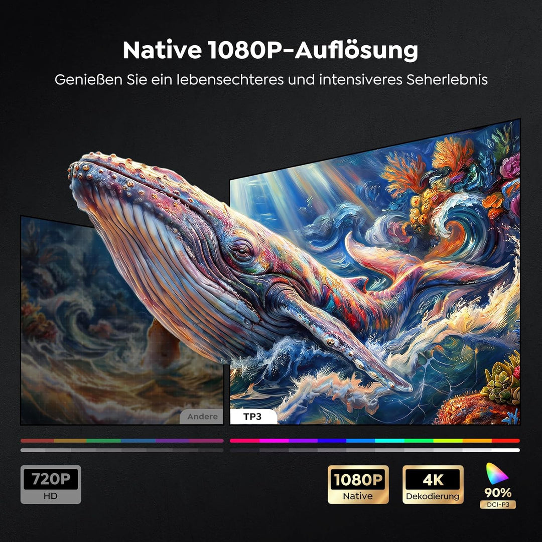 [Google TV & Offizielle Apps] Beamer 4K Unterstützt, Smart Beamer Heimkino 1080P FHD, Autofokus & Tr