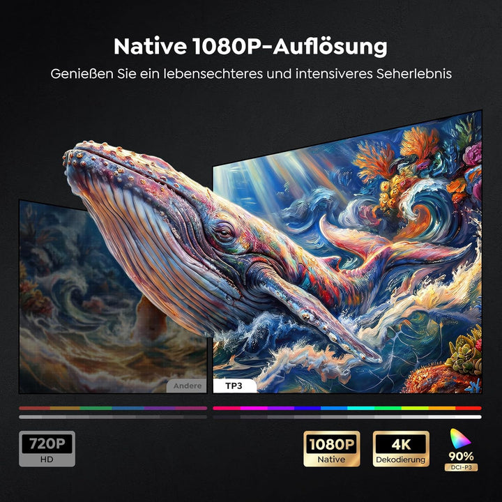 [Google TV & Offizielle Apps] Beamer 4K Unterstützt, Smart Beamer Heimkino 1080P FHD, Autofokus & Tr