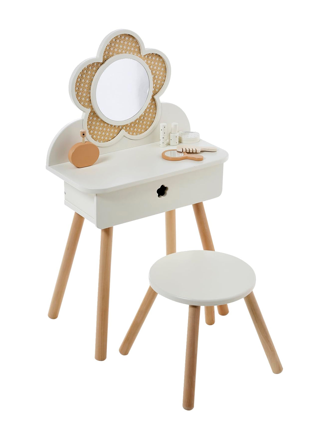 VERTBAUDET Frisiertisch mit Zopfmuster + Zubehör aus Holz, FSC®, weiss, Weiss