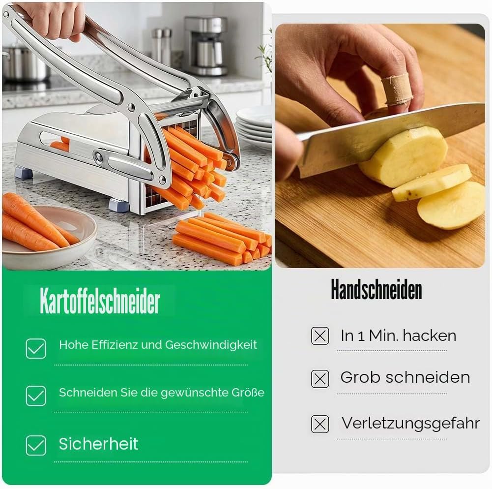 Pommesschneider Edelstahl, Kartoffelschneider, Kartoffelschneider Scheiben mit 2 Klingengrössen (36/