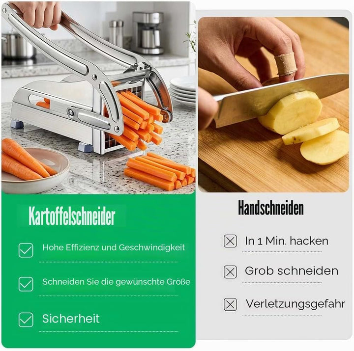 Pommesschneider Edelstahl, Kartoffelschneider, Kartoffelschneider Scheiben mit 2 Klingengrössen (36/