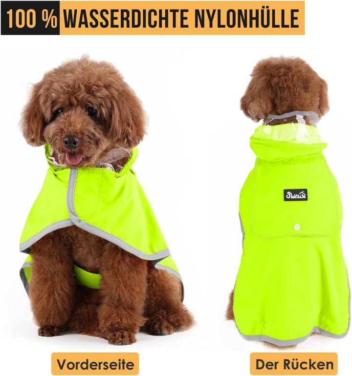 SlowTon Regenmantel Hund wasserdicht, durchsichtige doppellagige Regenjacke Hund mit Kapuze für klei