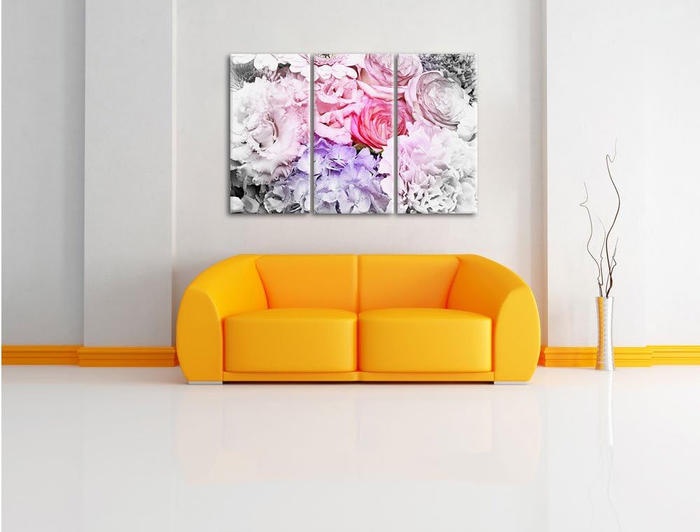 Pixxprint prachtvoller Blumenstrauss als Leinwandbild/Grösse: 3Teilig / Wandbild/Kunstdruck/fertig b