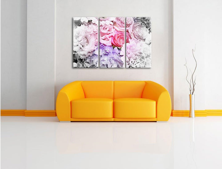 Pixxprint prachtvoller Blumenstrauss als Leinwandbild/Grösse: 3Teilig / Wandbild/Kunstdruck/fertig b