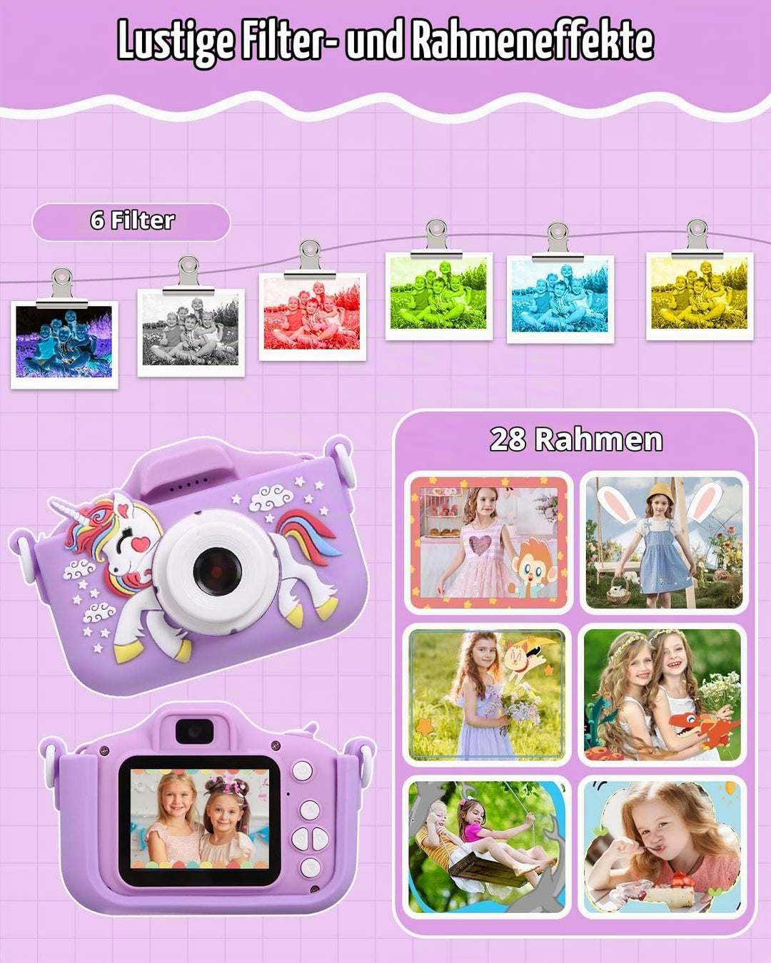 Kinderkamera,Kinder Kamera 1080P Bildschirm Kamera Kinder mit 64GB-Karte Selfie Digitalkamera Fotoap
