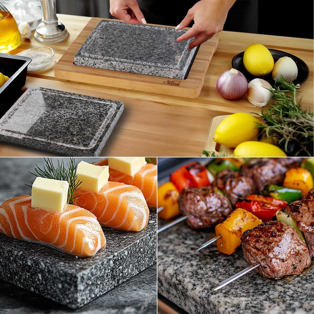 Artestia Kochsteine für Steak mit doppelten Granitsteinen, brutzelnde Steakstein-Kochset für BBQ/Hib