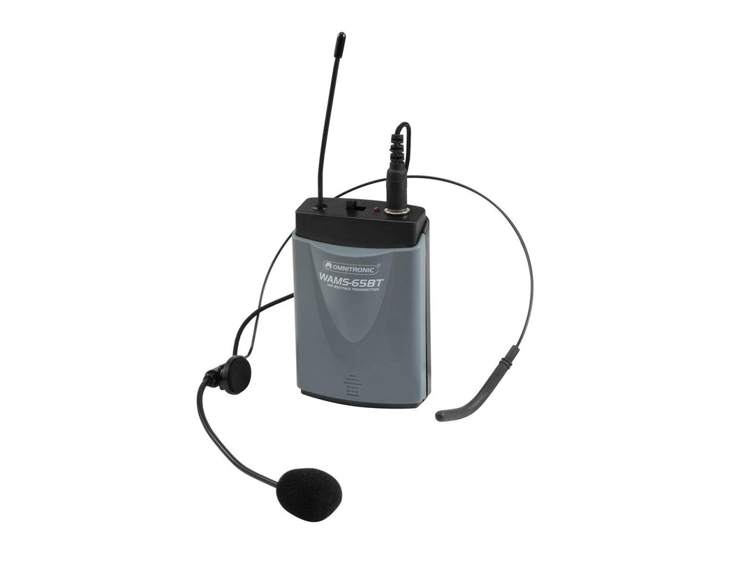 OMNITRONIC WAMS-65BT Taschensender inkl. Headset | Taschensender mit Kopfbügelmikrofon für das Model