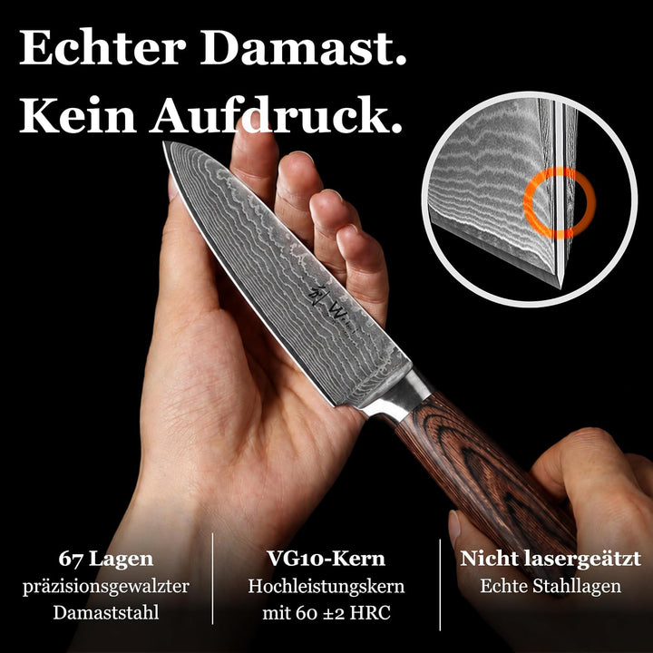 Wakoli EDIB Damastmesser kleines Santoku Messer 12cm Klinge extrem scharf aus 67 Lagen I Damast Küch