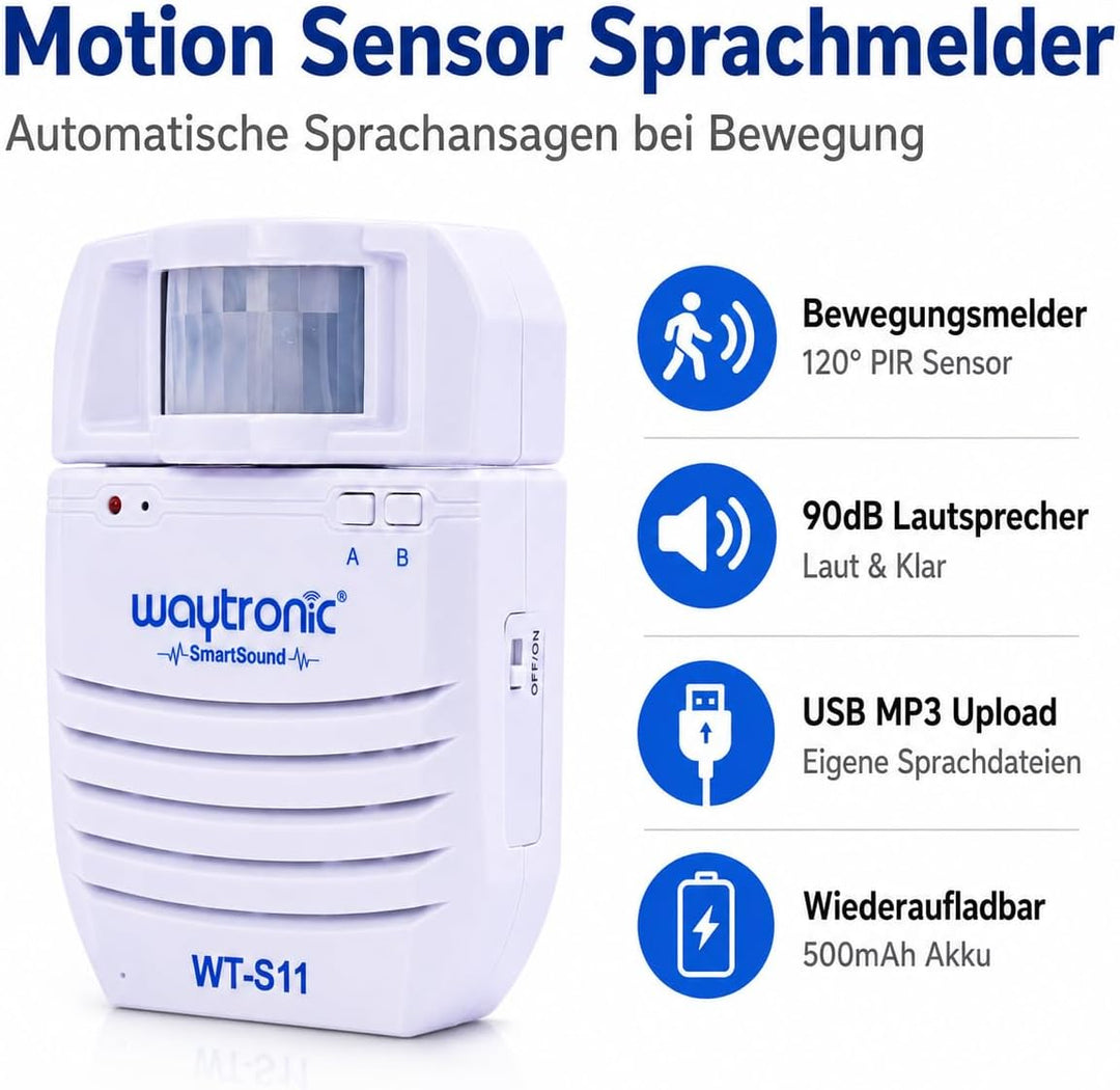Waytronic PIR Infrarot-Bewegungssensor, aktivierter Sound-Player, Bewegungsmelder für Türgrüsse, Ind