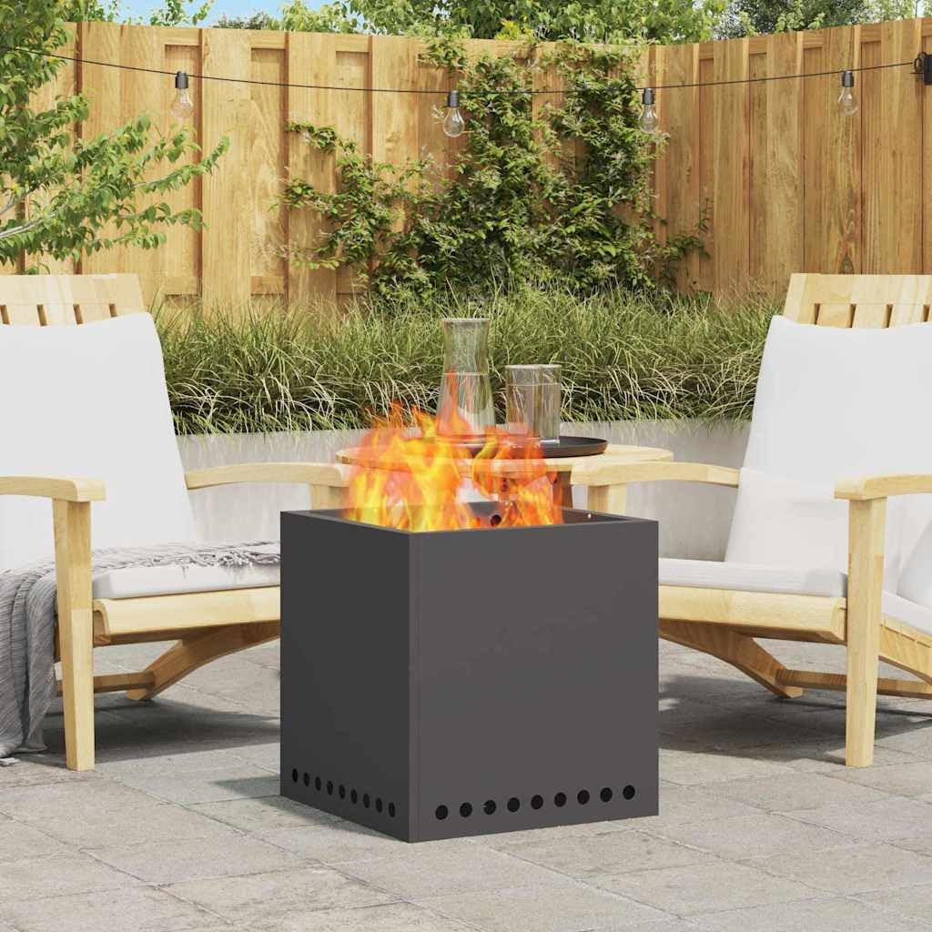 Rauchfreier Feuerkorb Schwarz 48 x 48 x 50 cm Stahl für Garten, Terrasse, Aussende