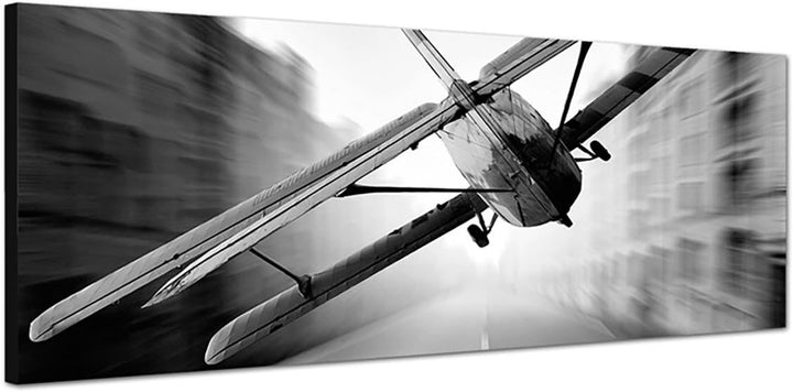 Paul Sinus Art Panoramabild auf Leinwand und Keilrahmen 150x50cm Strasse Stadt Segelflieger schwarz/