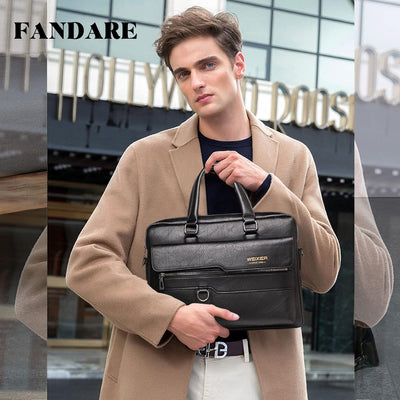 FANDARE Herren Laptop Handtasche Business Aktentasche PU Leder Arbeitstasche Umhängetasche Henkeltas