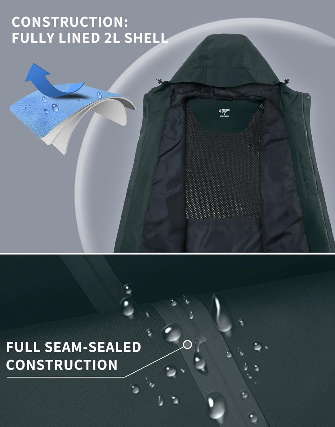 Pioneer Camp Herren Regenjacke Wasserdicht Atmungsaktiv Outdoor Jacke Mit Kapuze 4 Taschen, Grau