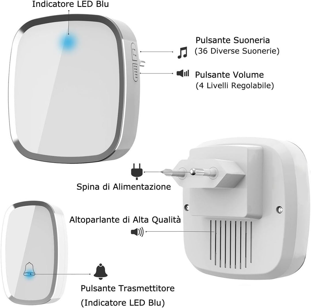 YYQ Türklingel kabellos-Outdoor Wasserdicht IP44 mit Reichweite 300 m, LED-Anzeige, 1 Knopf Sender u