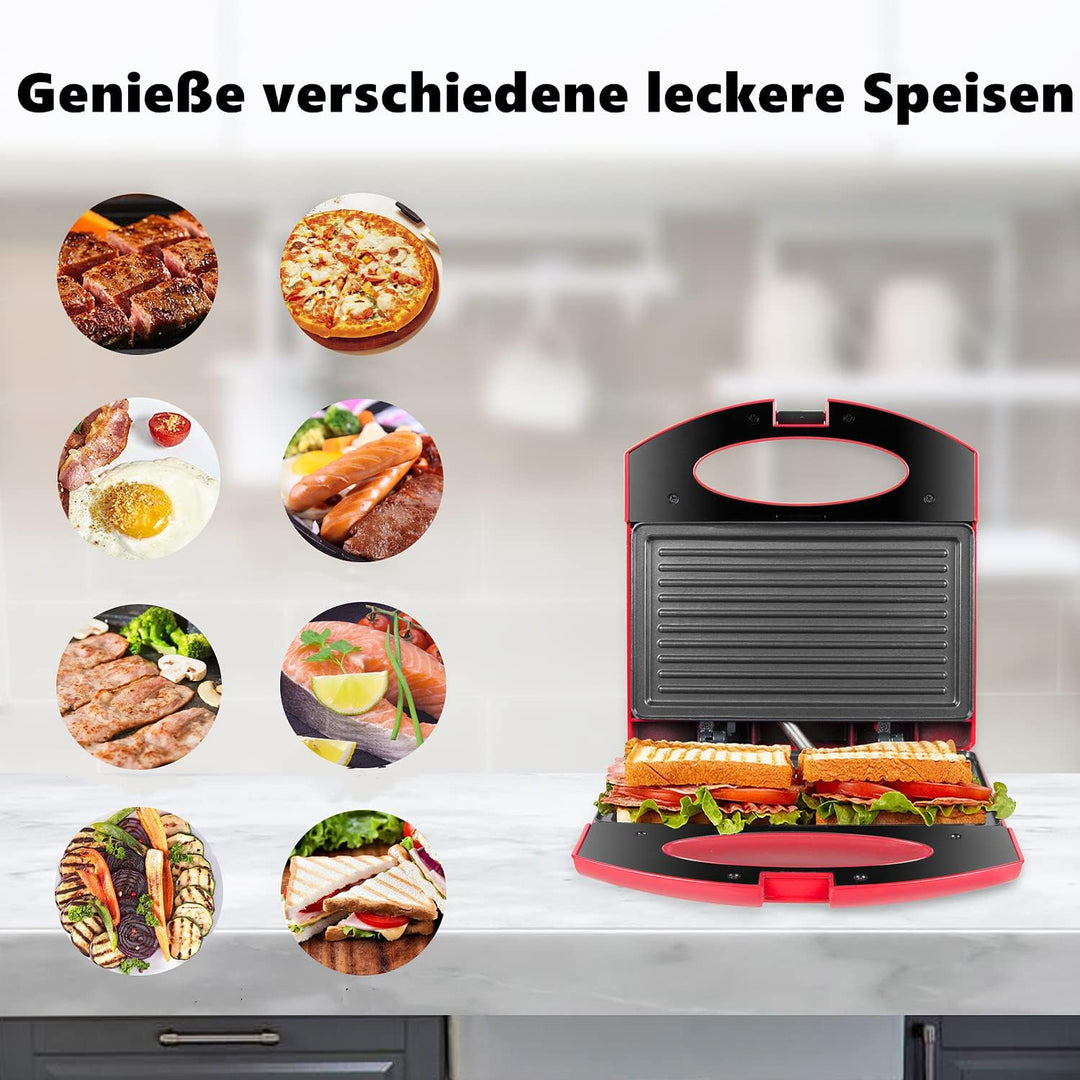 Gotoll Sandwichmaker, Sandwich- & Paninitoaster, Kontaktgrill mit rutschfesten Füssen, Toastplatte f