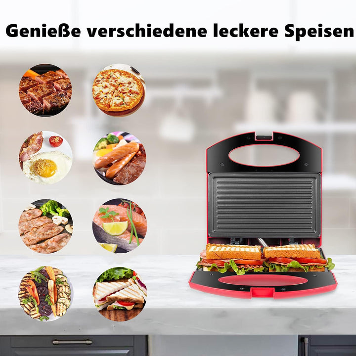 Gotoll Sandwichmaker, Sandwich- & Paninitoaster, Kontaktgrill mit rutschfesten Füssen, Toastplatte f