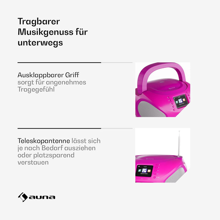 auna Roadie Smart CD-Player Tragbar – Bluetooth-Boombox Mit Dab+/Fm/Internet-Radio, CD/Mp3-Player, 2