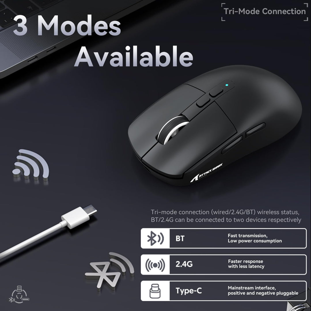 ATTACK SHARK X6 49g SUPERLIGHT Maus mit magnetischer Ladestation, PixArt PAW3395 Gaming-Sensor, BT/2
