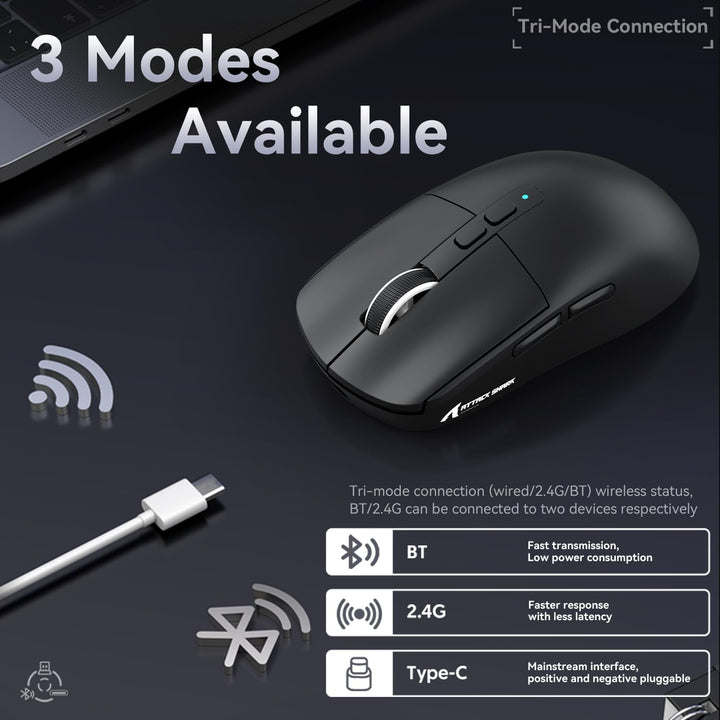 ATTACK SHARK X6 49g SUPERLIGHT Maus mit magnetischer Ladestation, PixArt PAW3395 Gaming-Sensor, BT/2