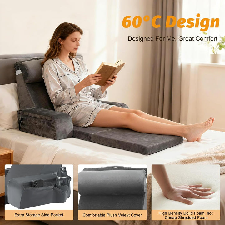 Lesekissen für Bett und Sofa, Rückenkissen aus Memory Foam mit Nackenkissen und Abnehmbaren Armlehne